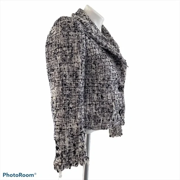 Alice + Olivia Cropped Boucle Jacket Black & White Size S - Picture 4 of 12